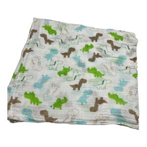 Upsimples Green Brown Blue Dinosaur Muslin Swaddle Baby Blanket